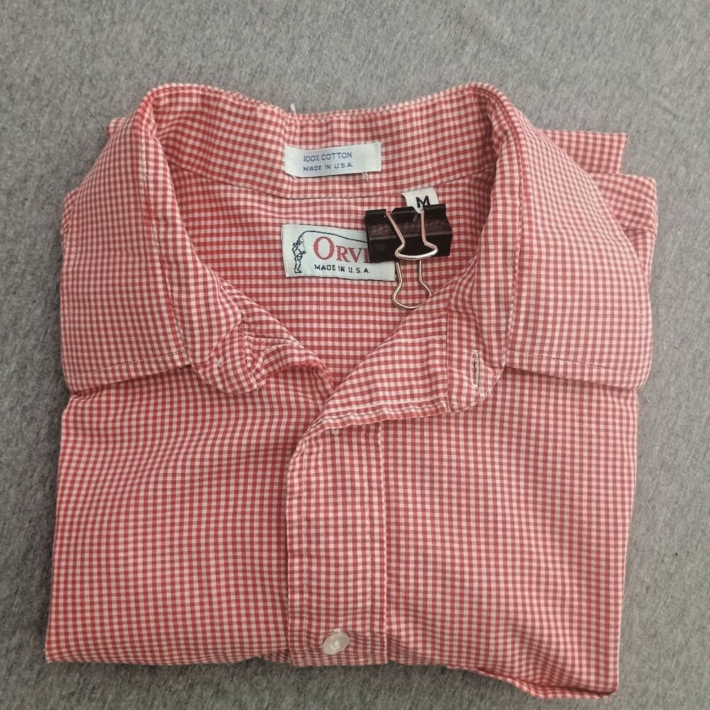 Vintage Orvis Mens Medium Button Up Short Sleeve Shirt Check Made in USA  1990s